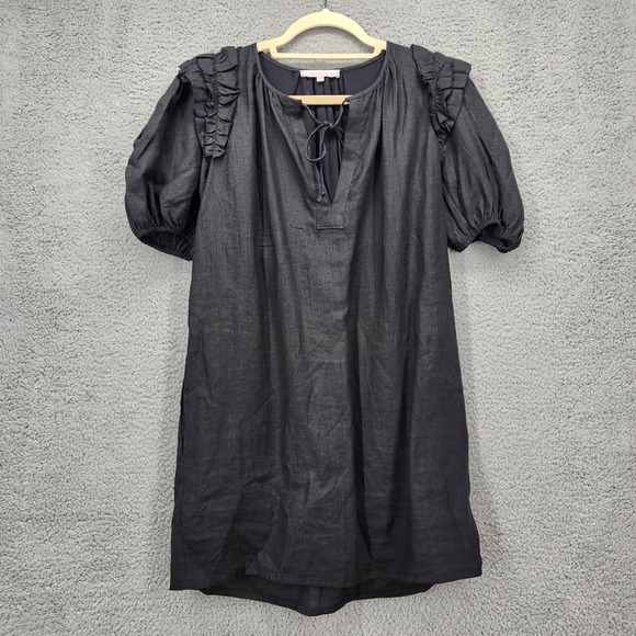 Olivaceous Dresses & Skirts - Olivaceous Black Ramie Linen Blend Ruffle Puff Sleeve Mini Shift Dress Small